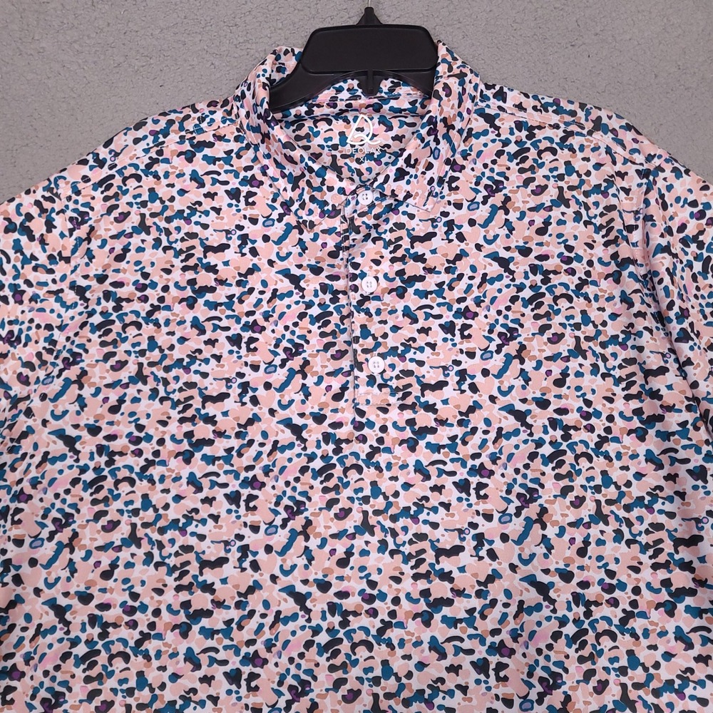 Deolax Polo Shirt Men XL Pink White Abstract Golf Stone Paint Splatter Geometric